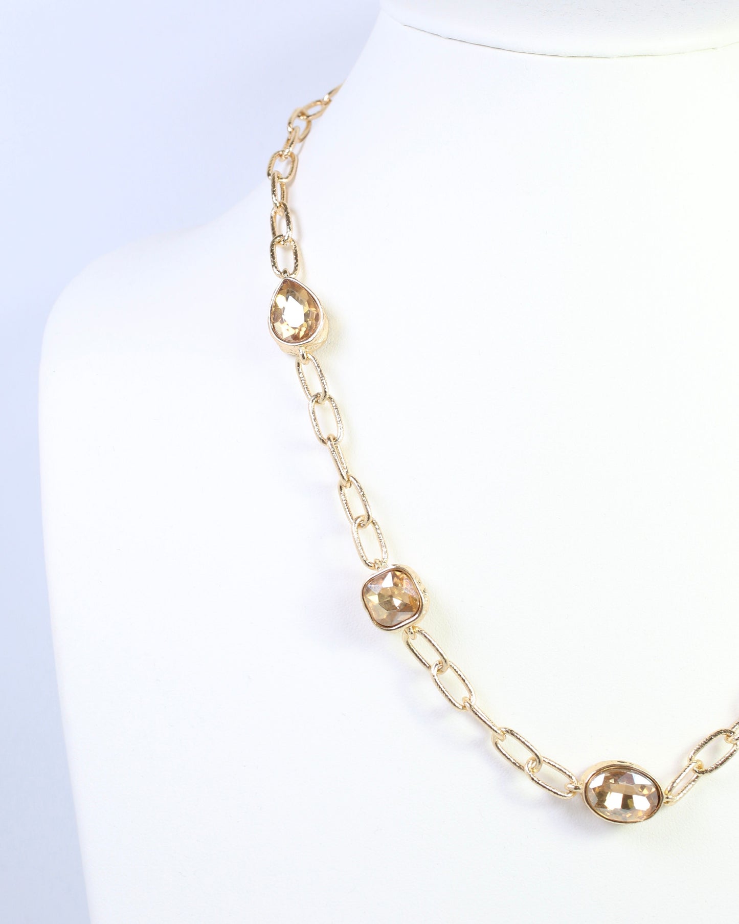 Elena Hammered Crystal Link Necklace Champagne