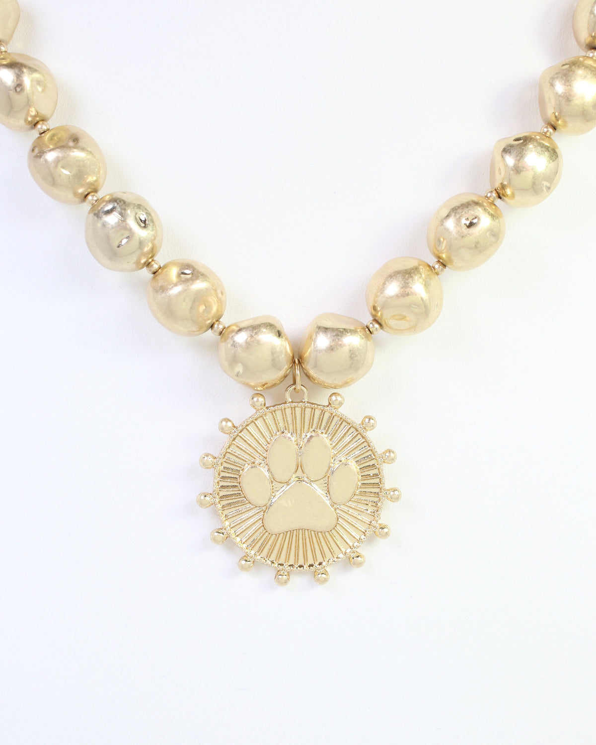 Carmen Beaded Coin Necklace-Paw Print Worn Gold