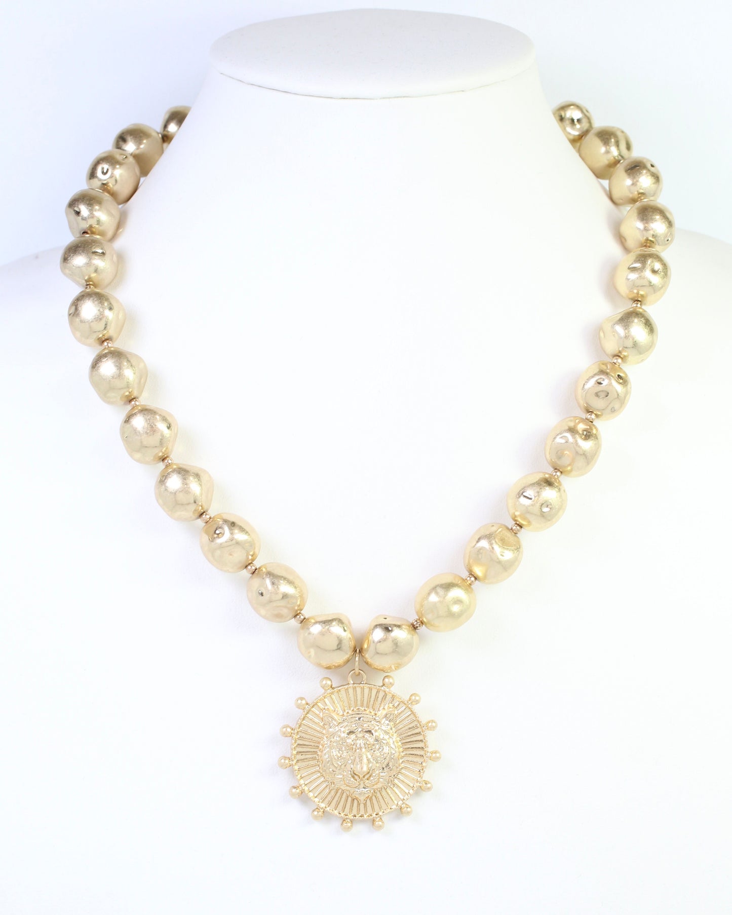 Carmen Beaded Coin Necklace-Tiger Worn Gold