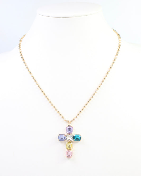 Kadis Crystal Cross Necklace Lavender Multi