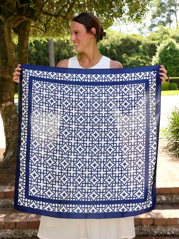 Langston Geometric Scarf Large Navy White