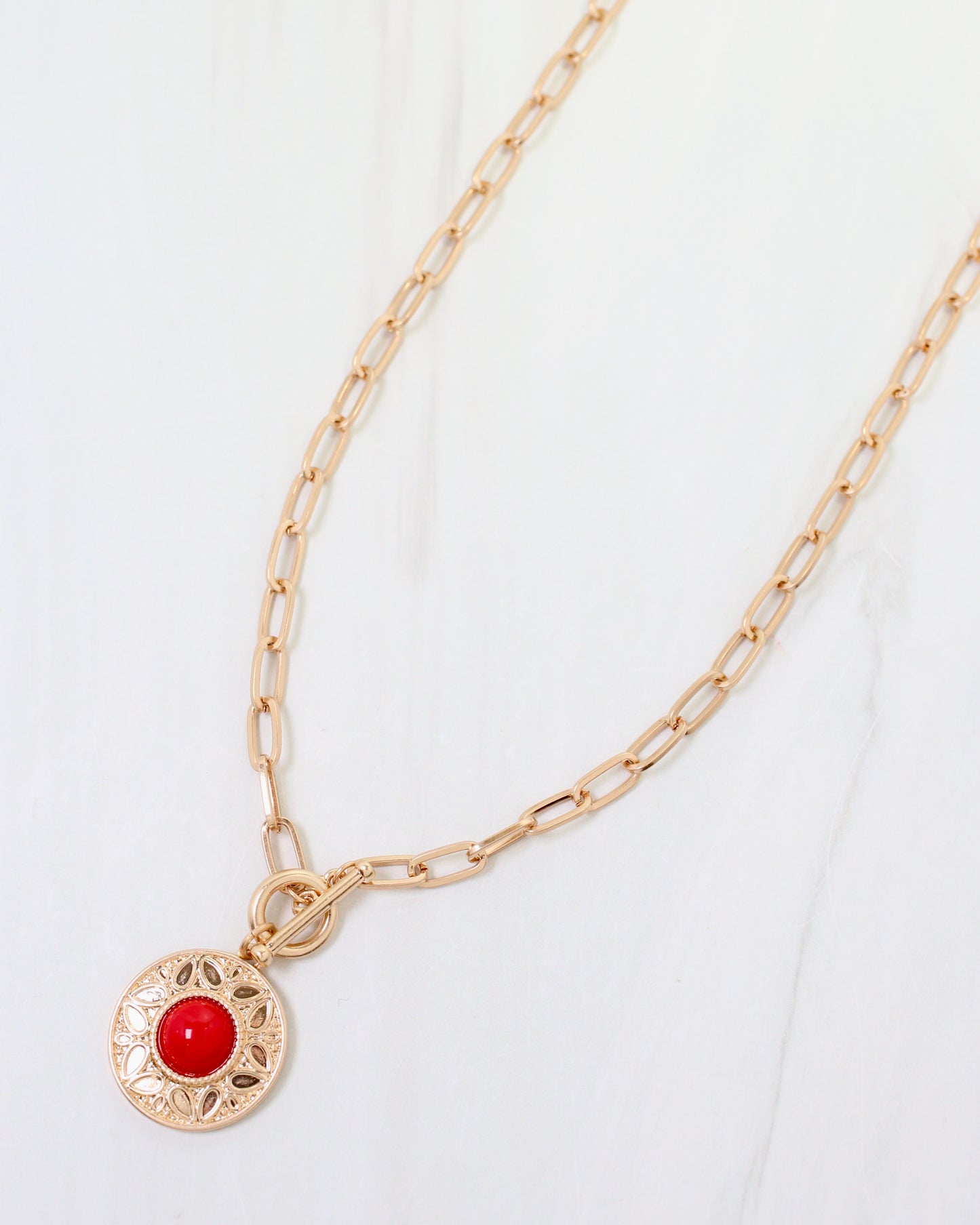 Terrace Circle Drop Toggle Necklace Red