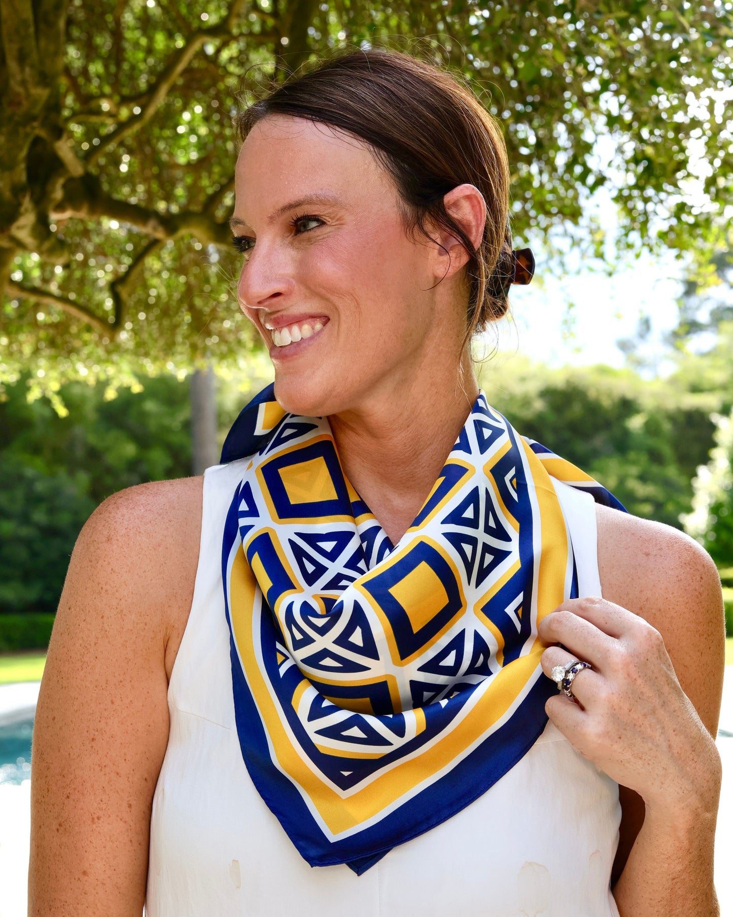 Barrett Tile Scarf Medium Navy Gold