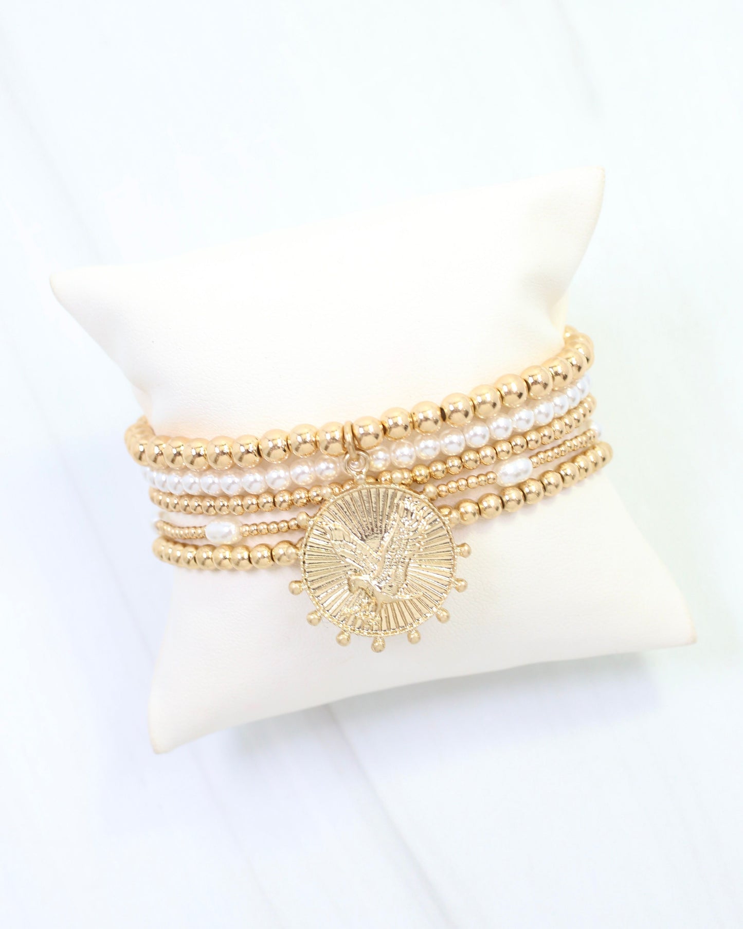 Carmen Coin Beaded Bracelet Set Eagle Worn Gold
