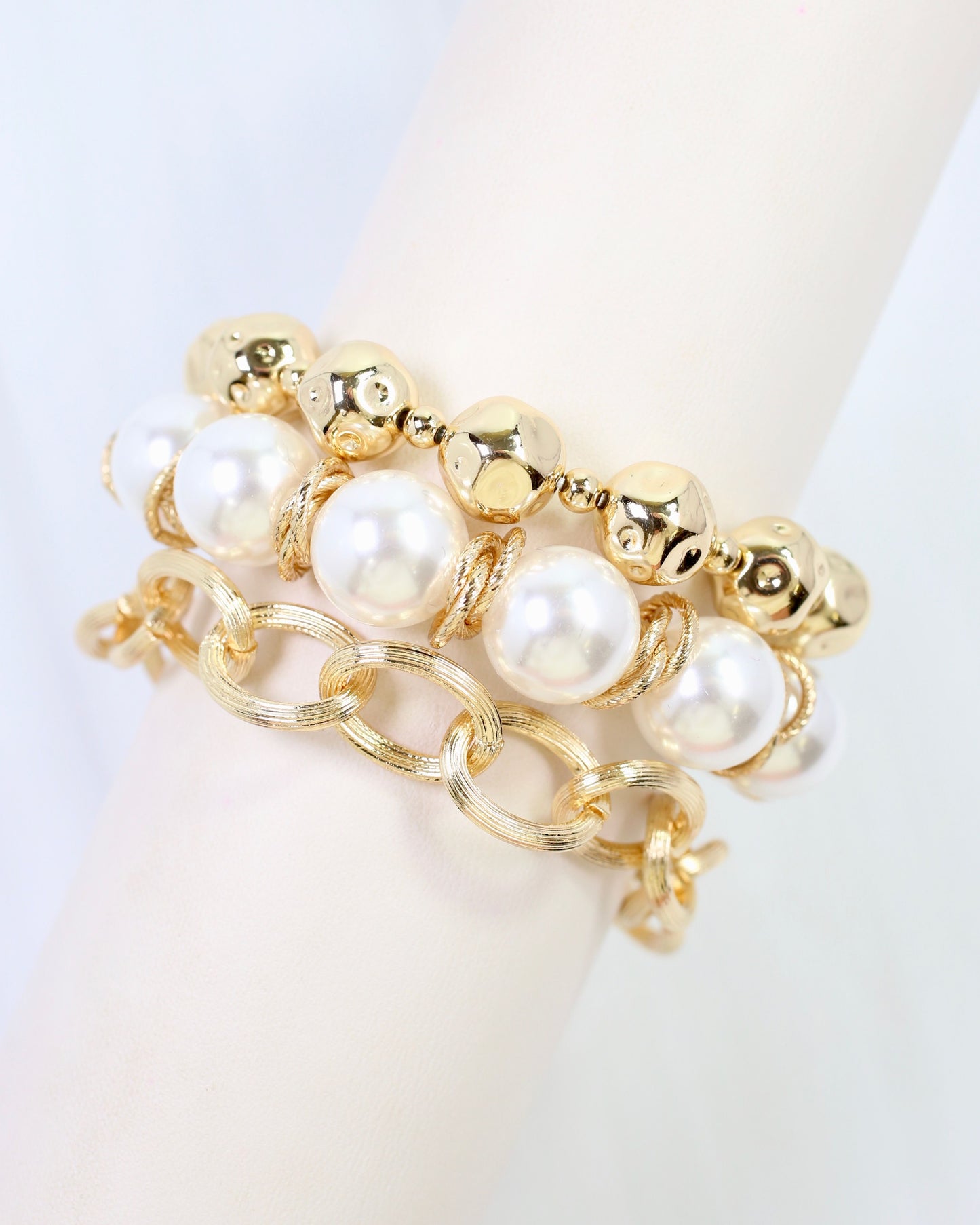 Zanesville Pearl Link Bracelet Set Gold