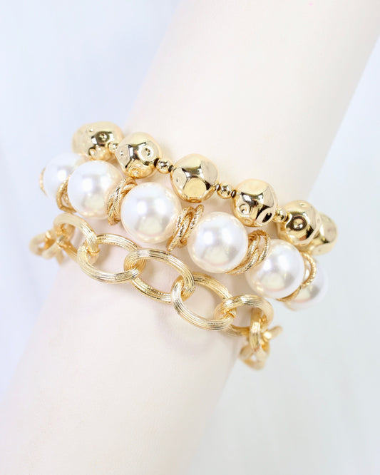 Zanesville Pearl Link Bracelet Set Gold
