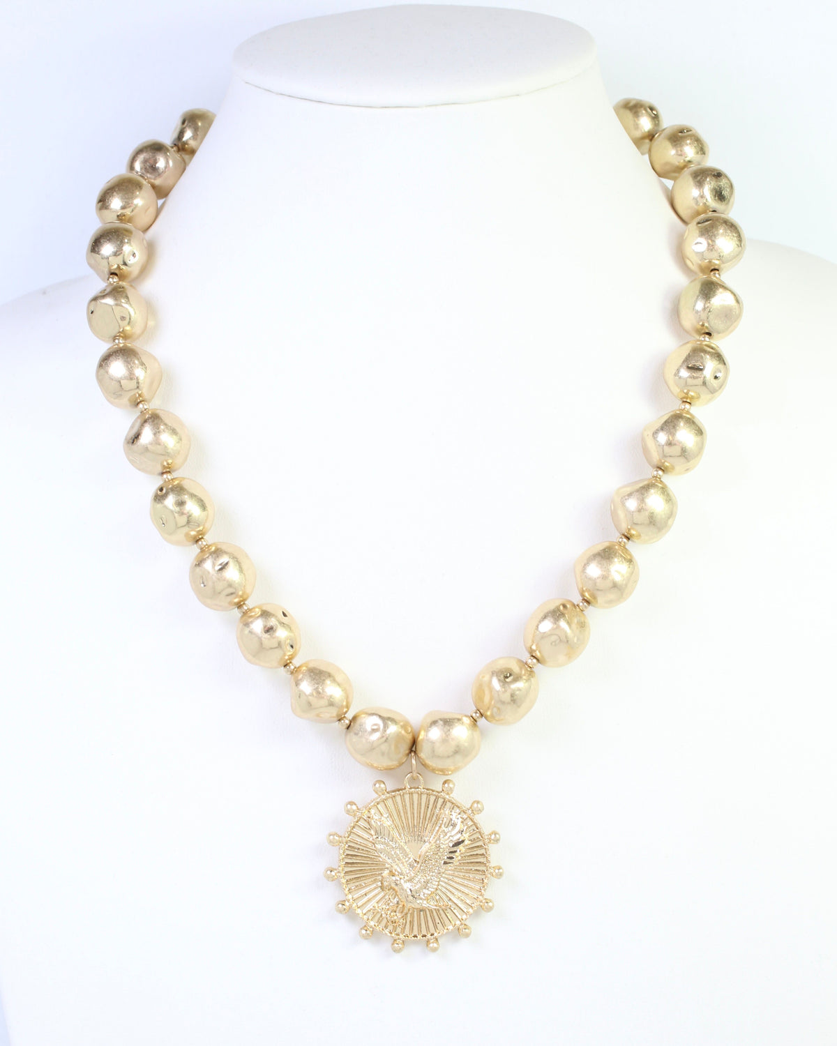 Carmen Beaded Coin Necklace-Eagle Worn Gold