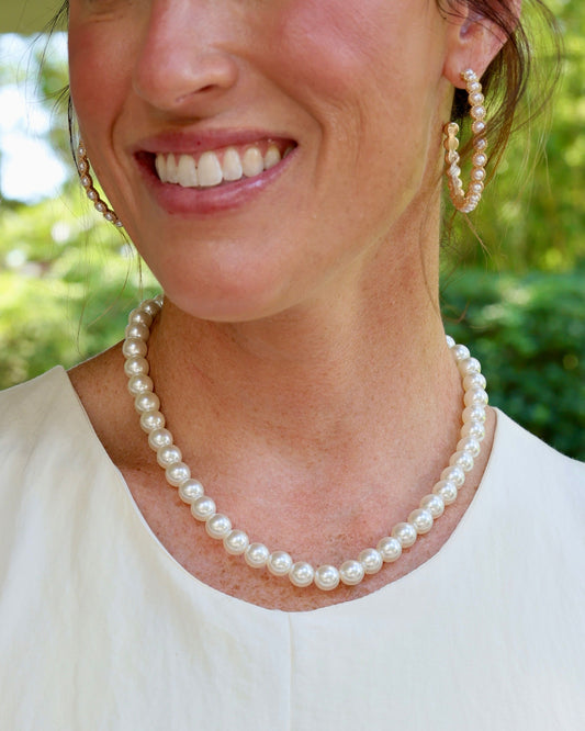 Two Strand Magnetic Pearl Scarf Necklace Navy