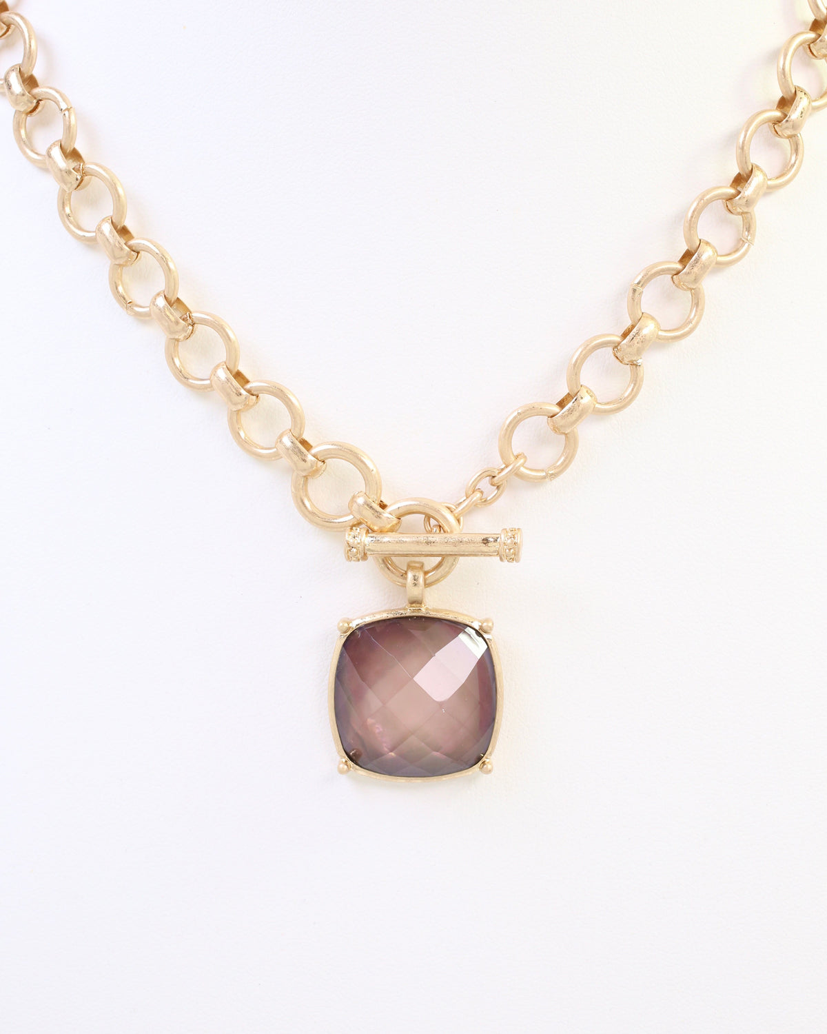 Duchess Faceted Stone Pendant Necklace Brown