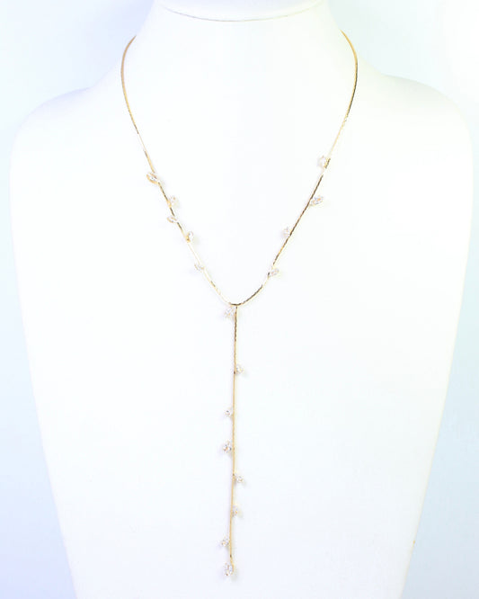 Lina Rhinestone Y Necklace Gold