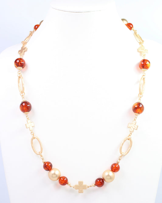 Crenshaw Cross Large Bead Necklace Tortoise