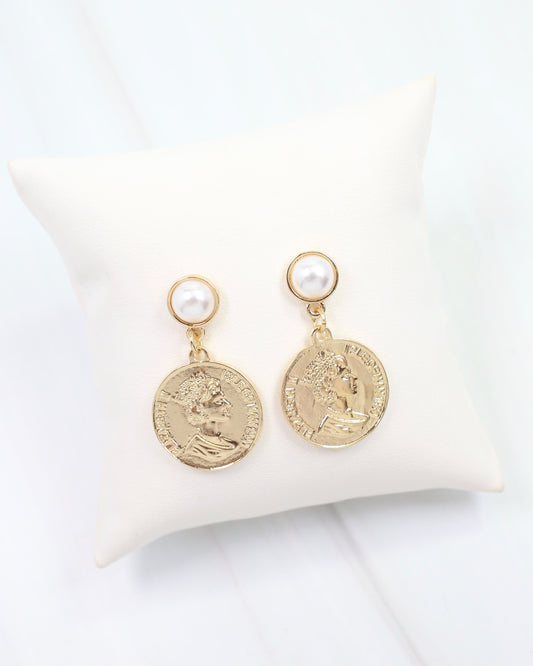 Genevieve Coin Drop Earring Gold