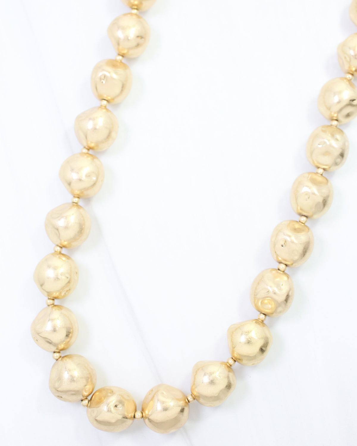 Leston Hammered Beaded Necklace Worn Gold