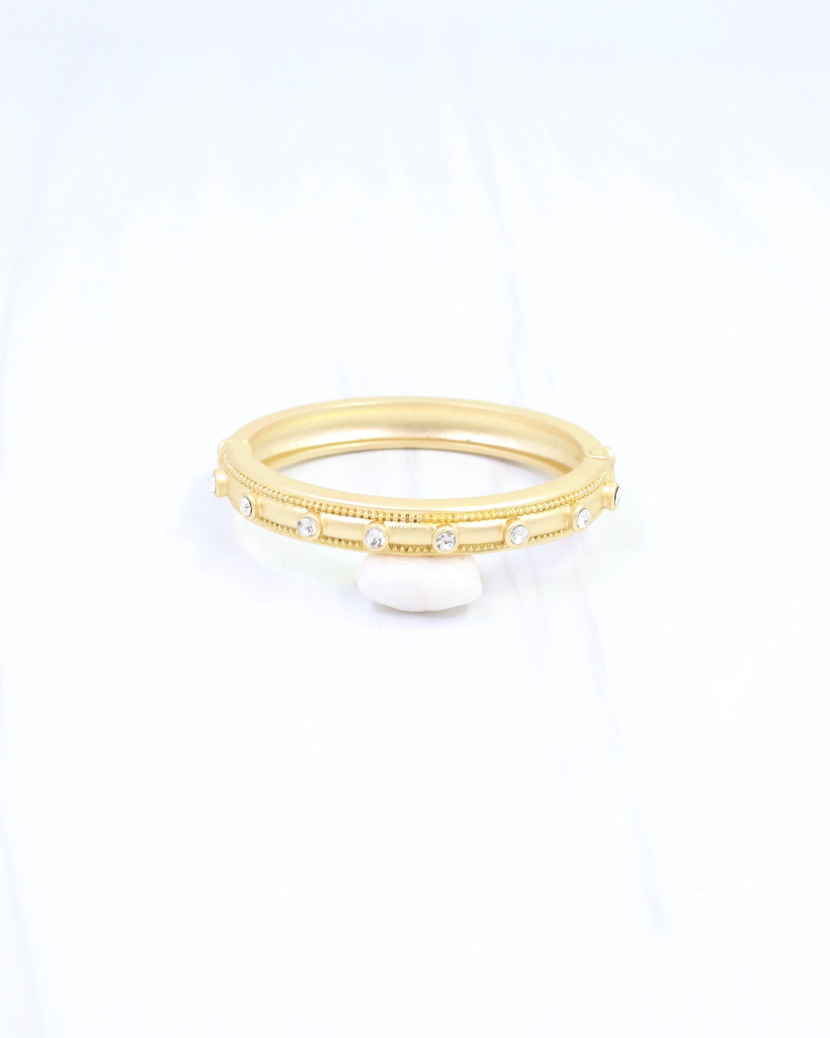 Milan CZ Hinged Bangle Bracelet Matte Gold