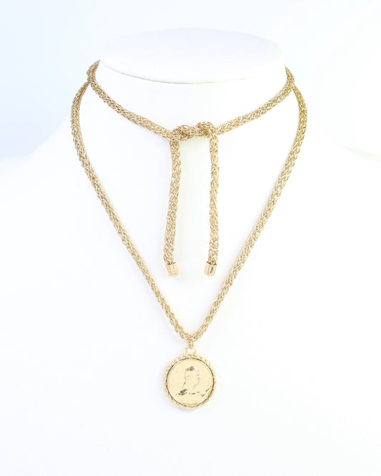 Cameron Cord Necklace Coin Gold