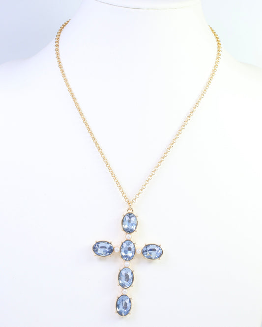 Gregory Glass Stone Cross Necklace Ssapphire