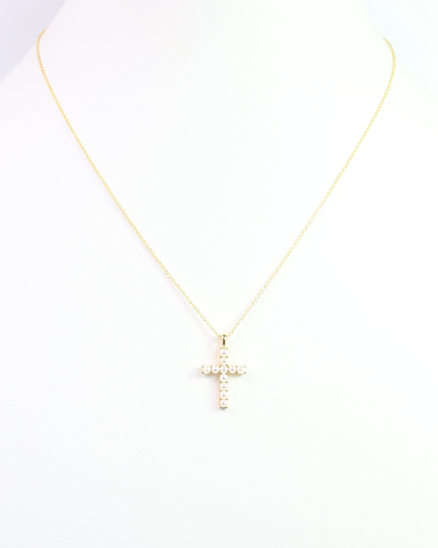 Erica Pearl Cross Necklace WR Gold