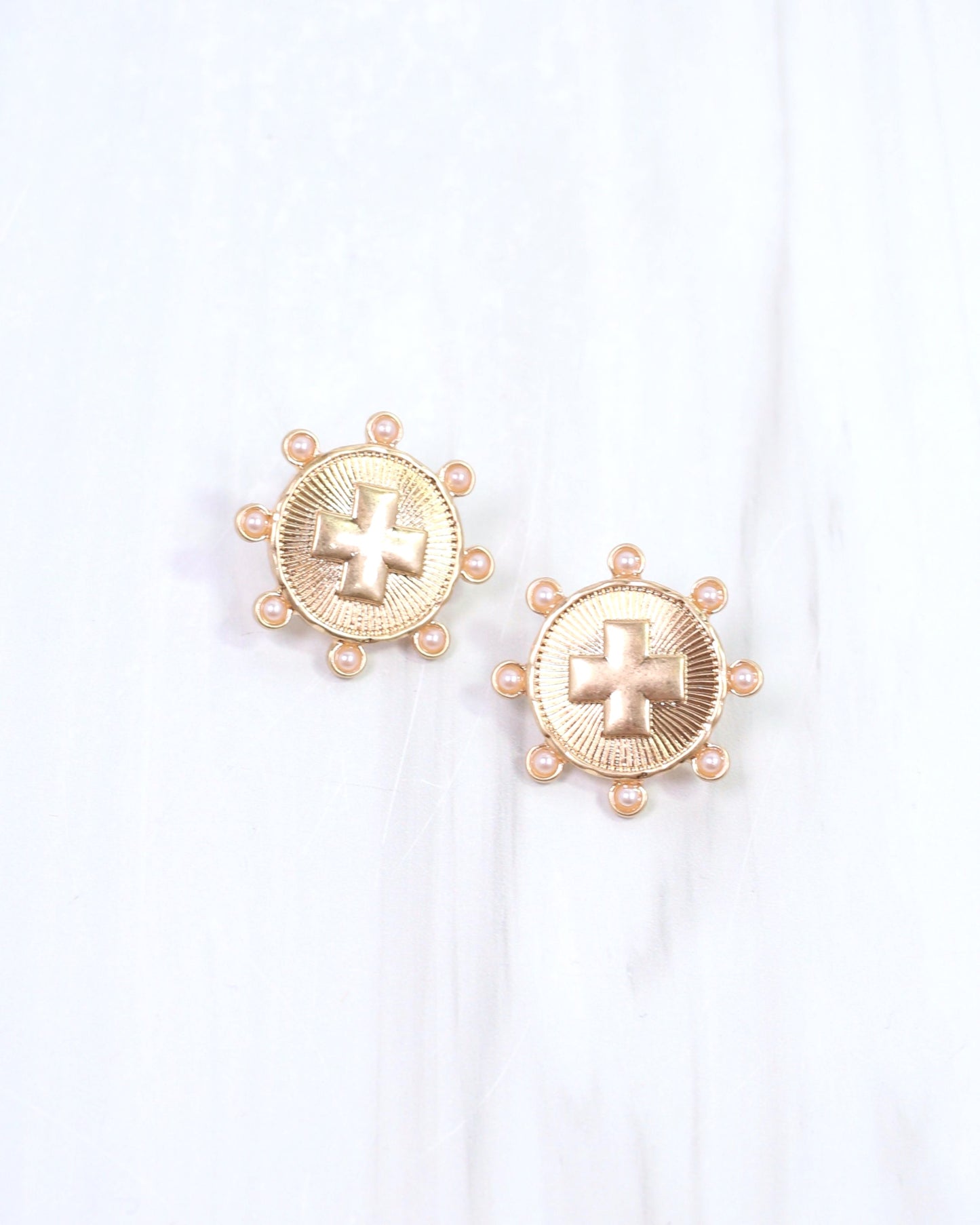 Penrith Cross Coin Earring Worn Gold