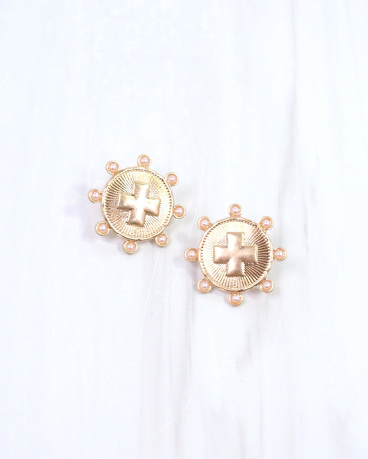 Penrith Cross Coin Earring Worn Gold