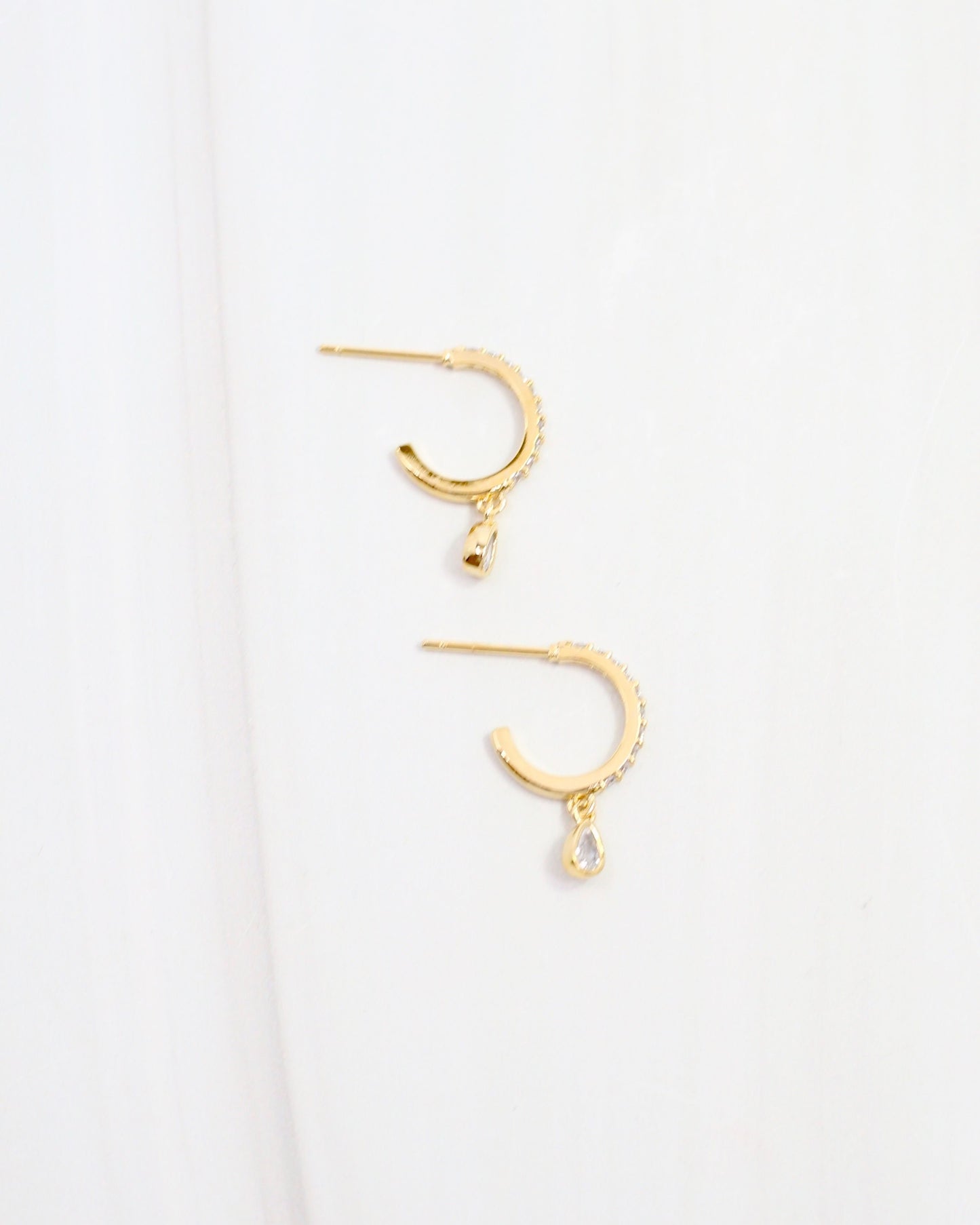 Miles City CZ Drop Hoop Earring WR Gold