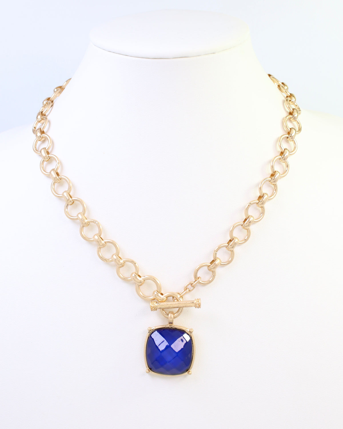 Duchess Faceted Stone Pendant Necklace Navy