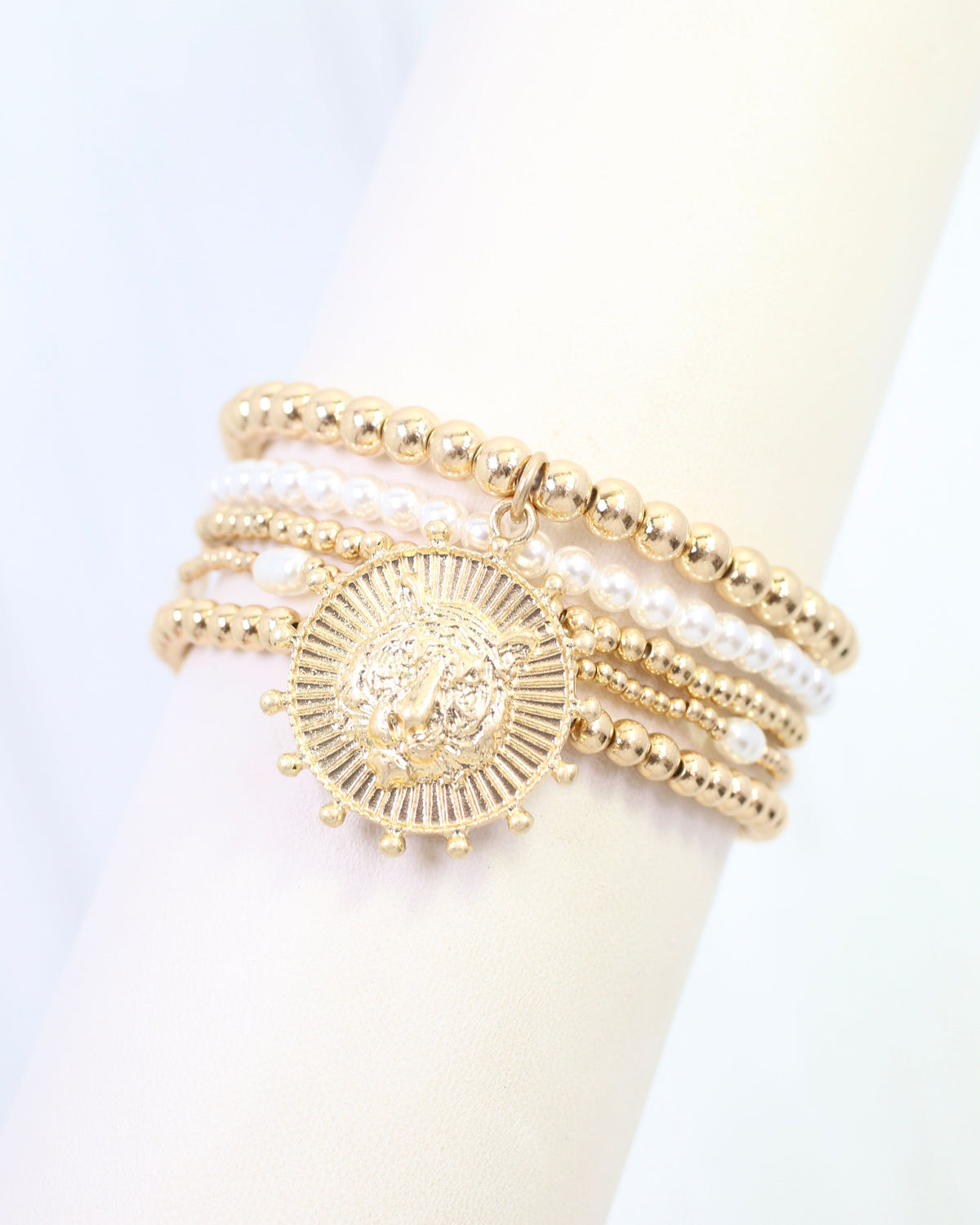 Carmen Coin Beaded Bracelet Set Tiger Worn Gold