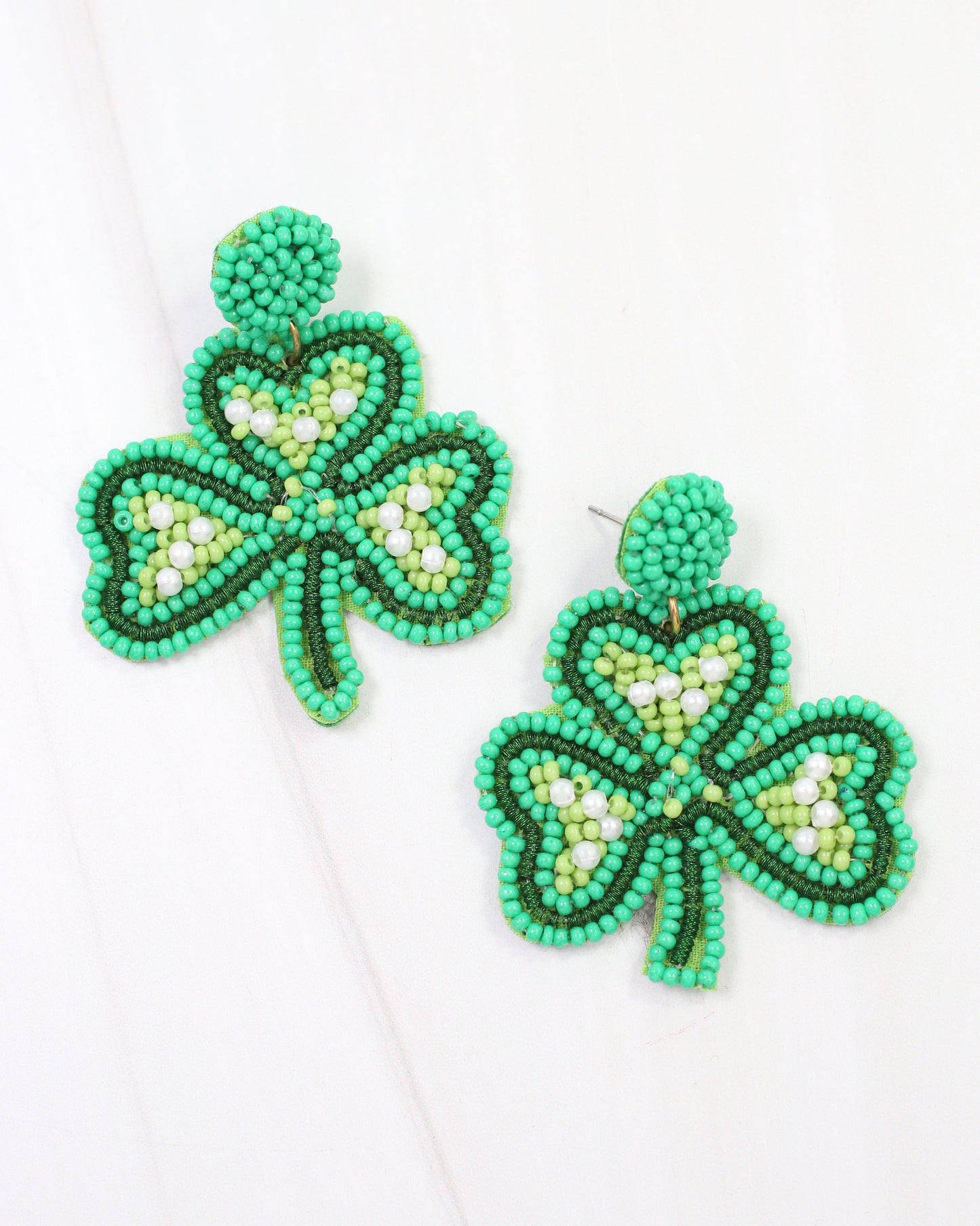 Beaded Shamrock Earring Green