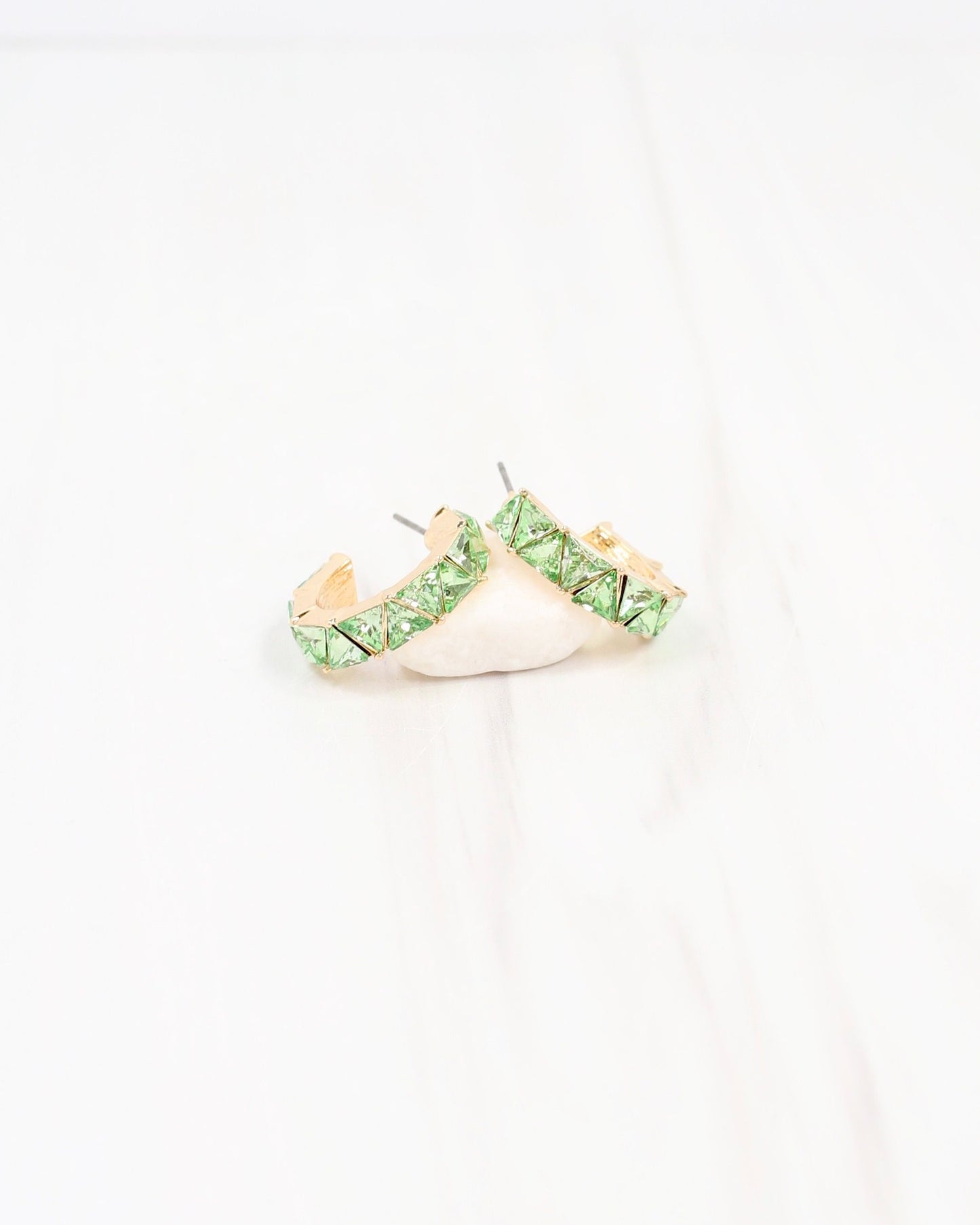 Rome Triangle Stone Hoop Earring Green