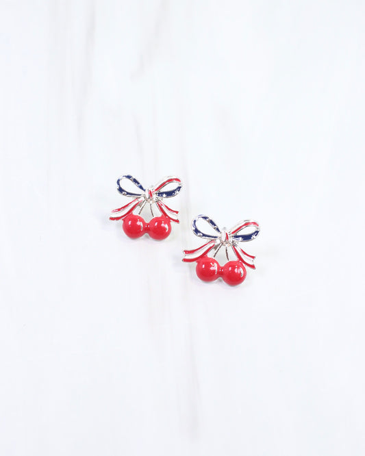 All American Cherry Bow Earring Red Blue