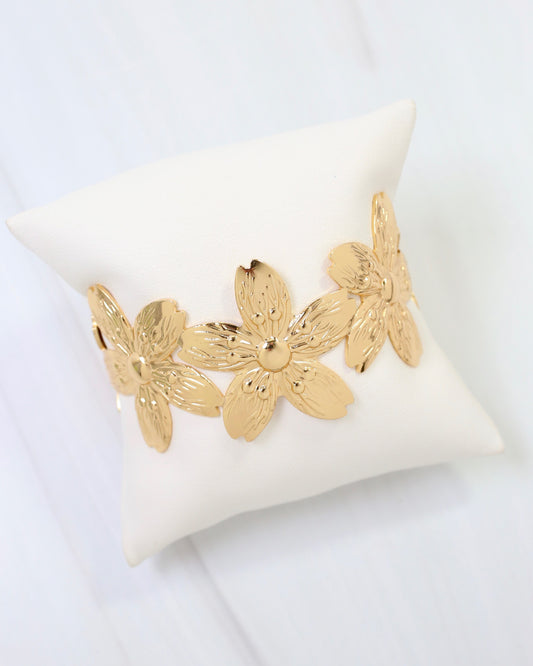 Natchez Flower Cuff Bracelet Gold