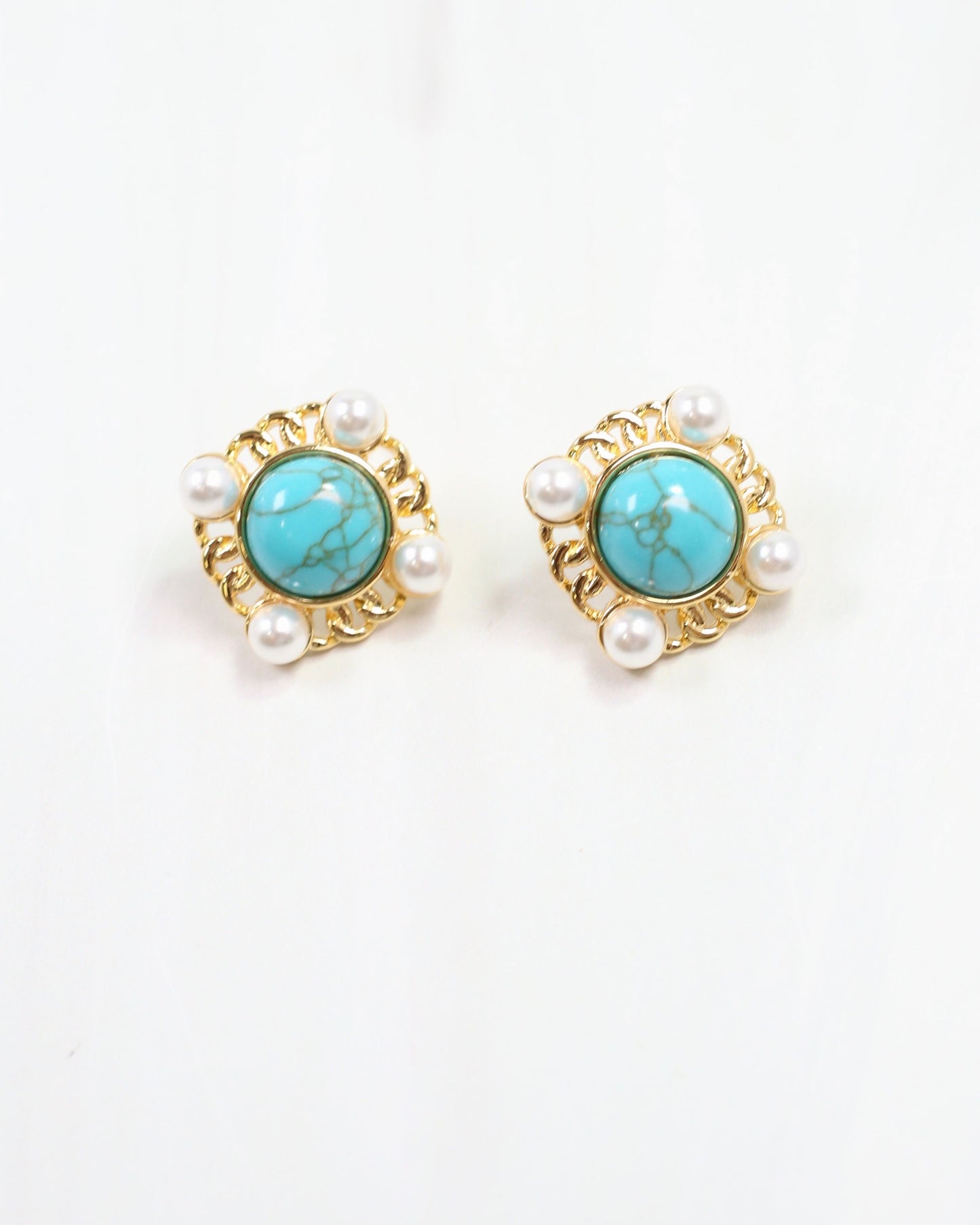 Sante Fe Turquoise and Pearl Stud Gold