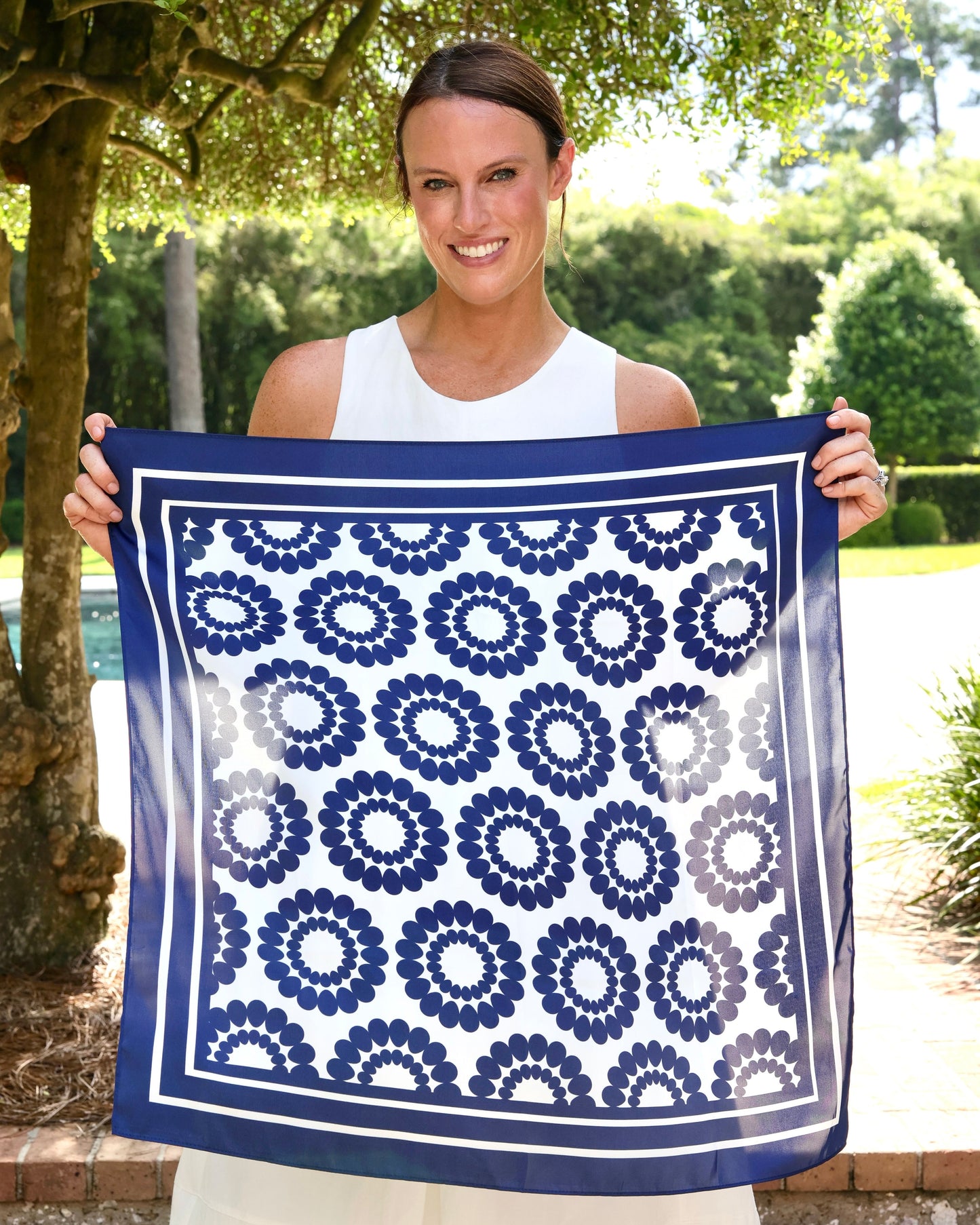 Lucy Floral Scarf Medium Navy White