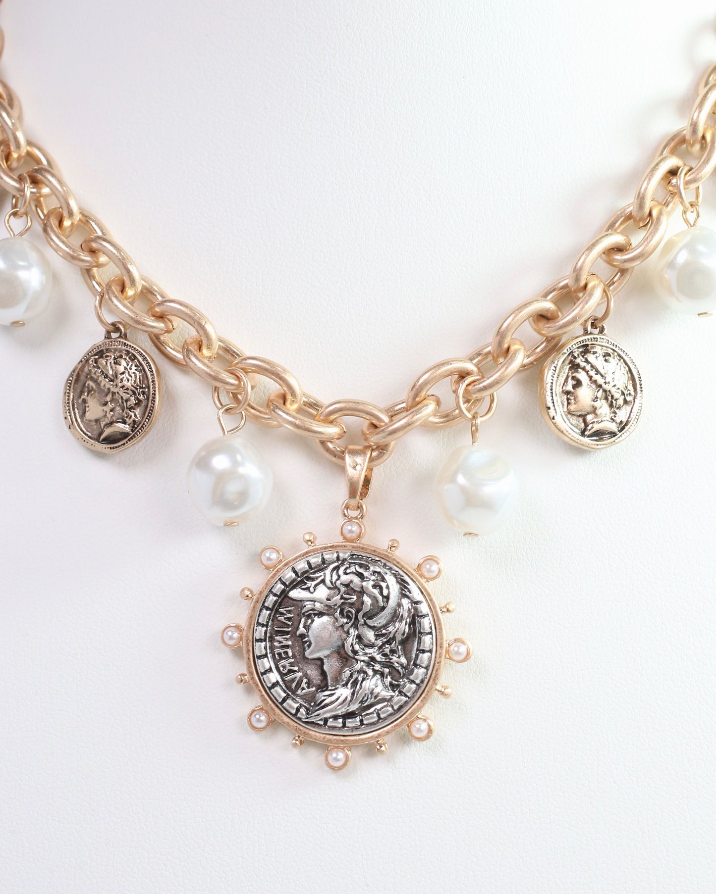 Victoria Charm Necklace Worn Gold