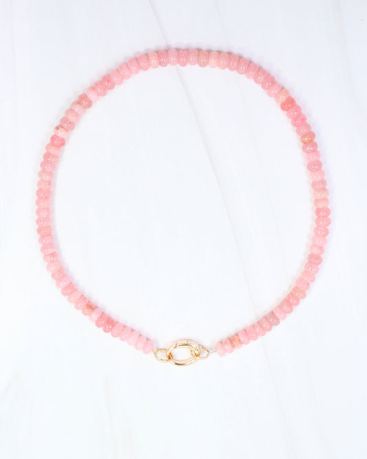 Gisela Stone Beaded Oval Clasp Necklace Pink