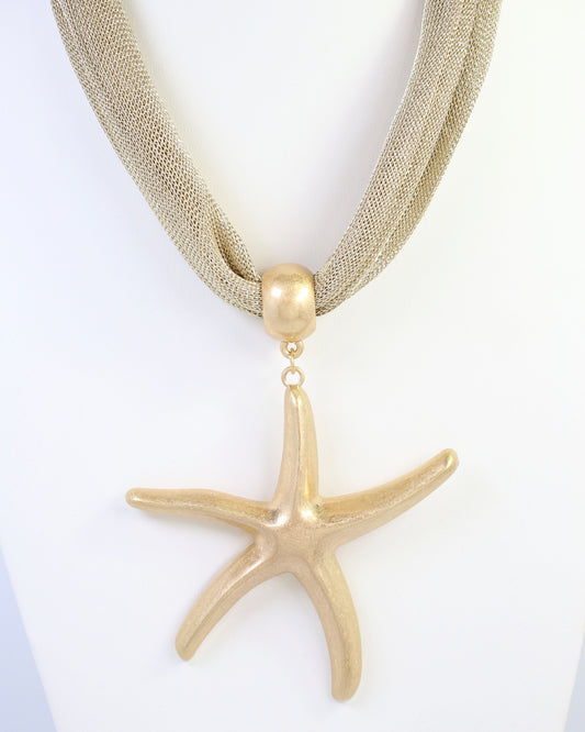 Maitland Mesh Starfish Necklace Worn Gold