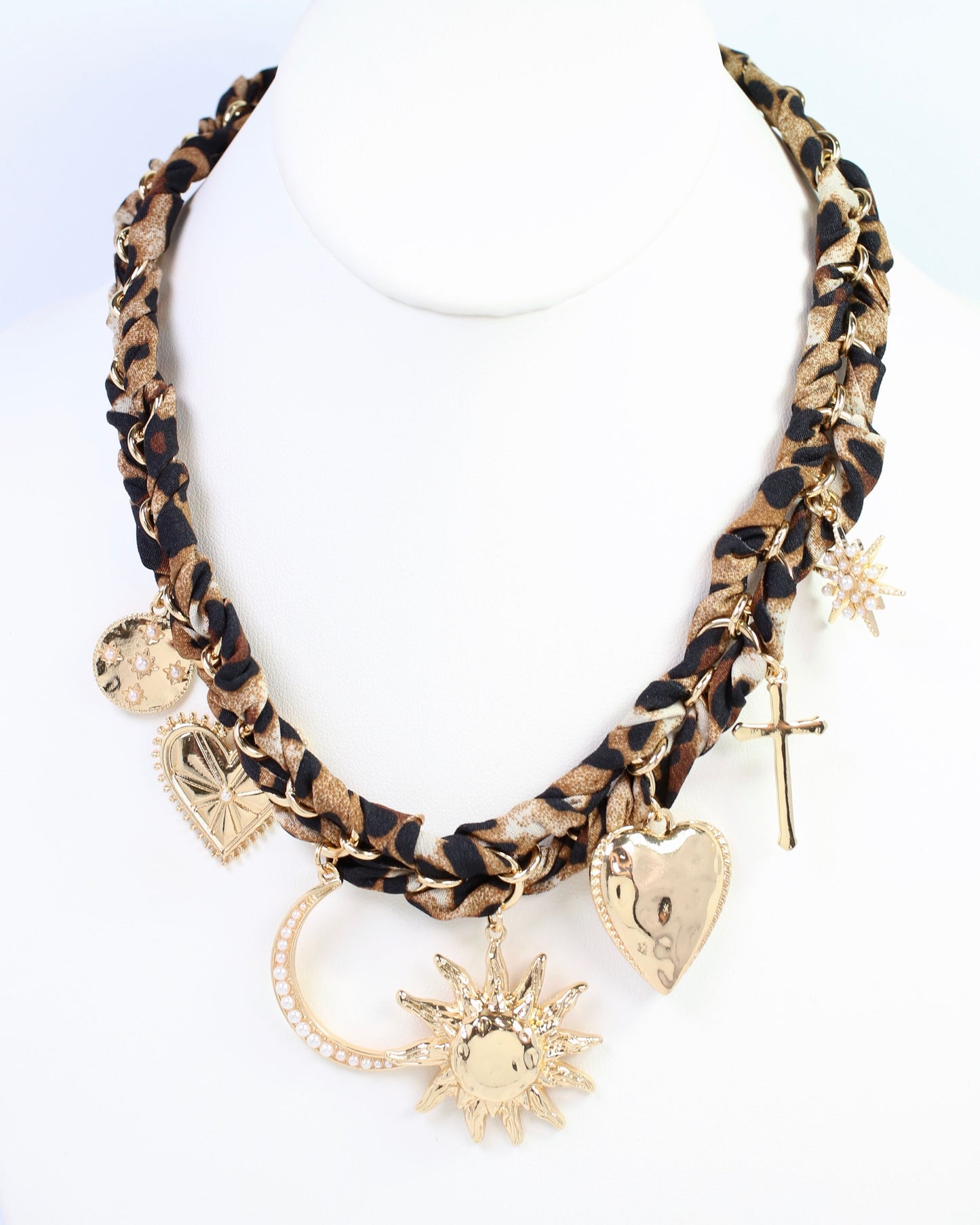 Burlington Chain Scarf Necklace with Charms Leopard