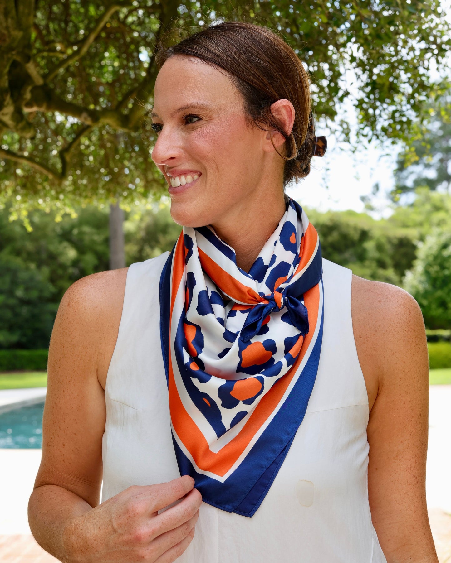 Meredith Spotted Scarf Large Navy Orange