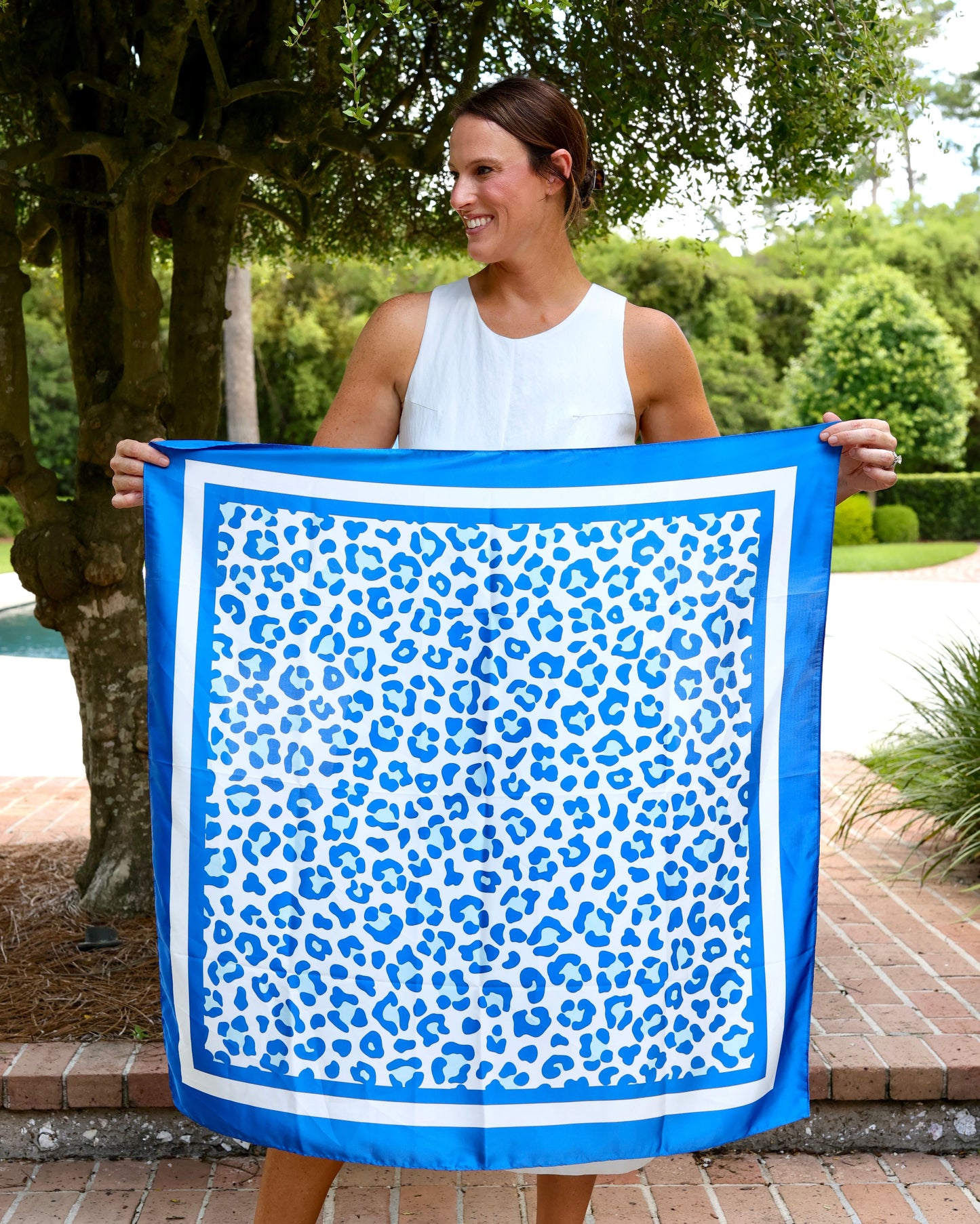 Meredith Spotted Scarf Large Blue White