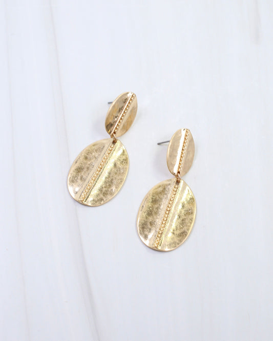 Averie Hammered Oval Drop Earring Worn Gold