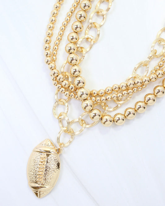 Bree Beaded Layered Necklace Football Gold