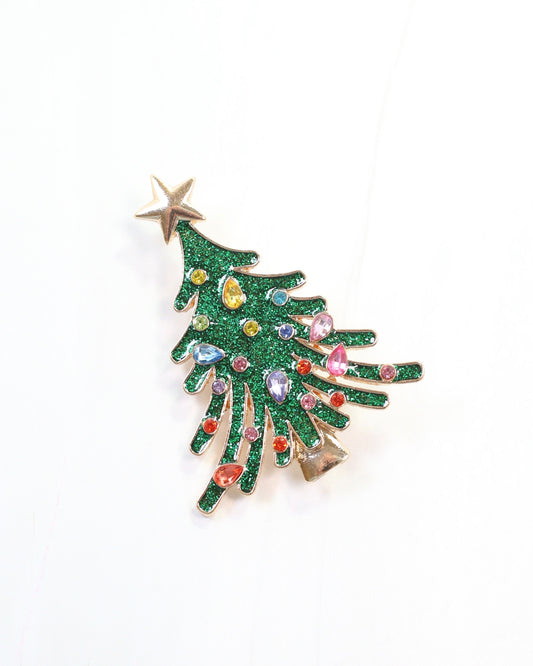 Joyful Christmas Tree Brooch Green