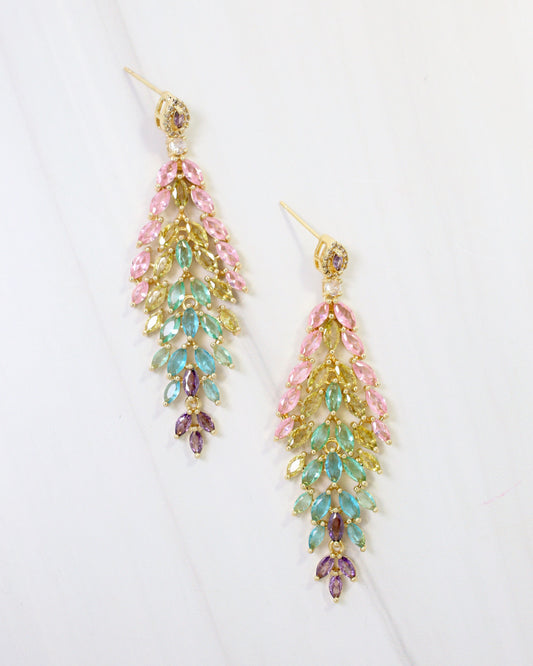 Raton Multi Colored Crystal Dangle Earring WR Gold