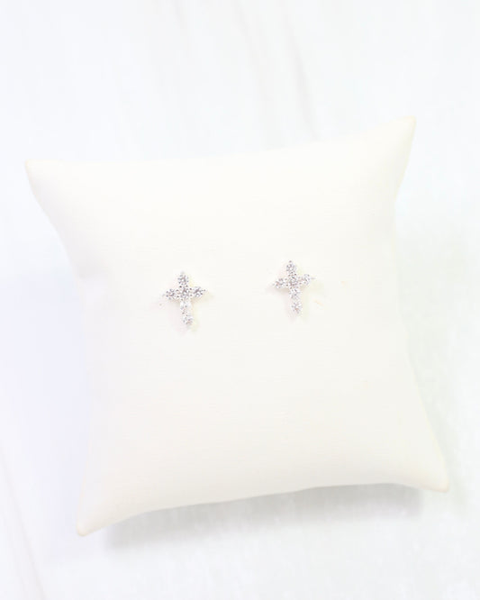 Josephina Pave Cross Stud Earring WR Silver