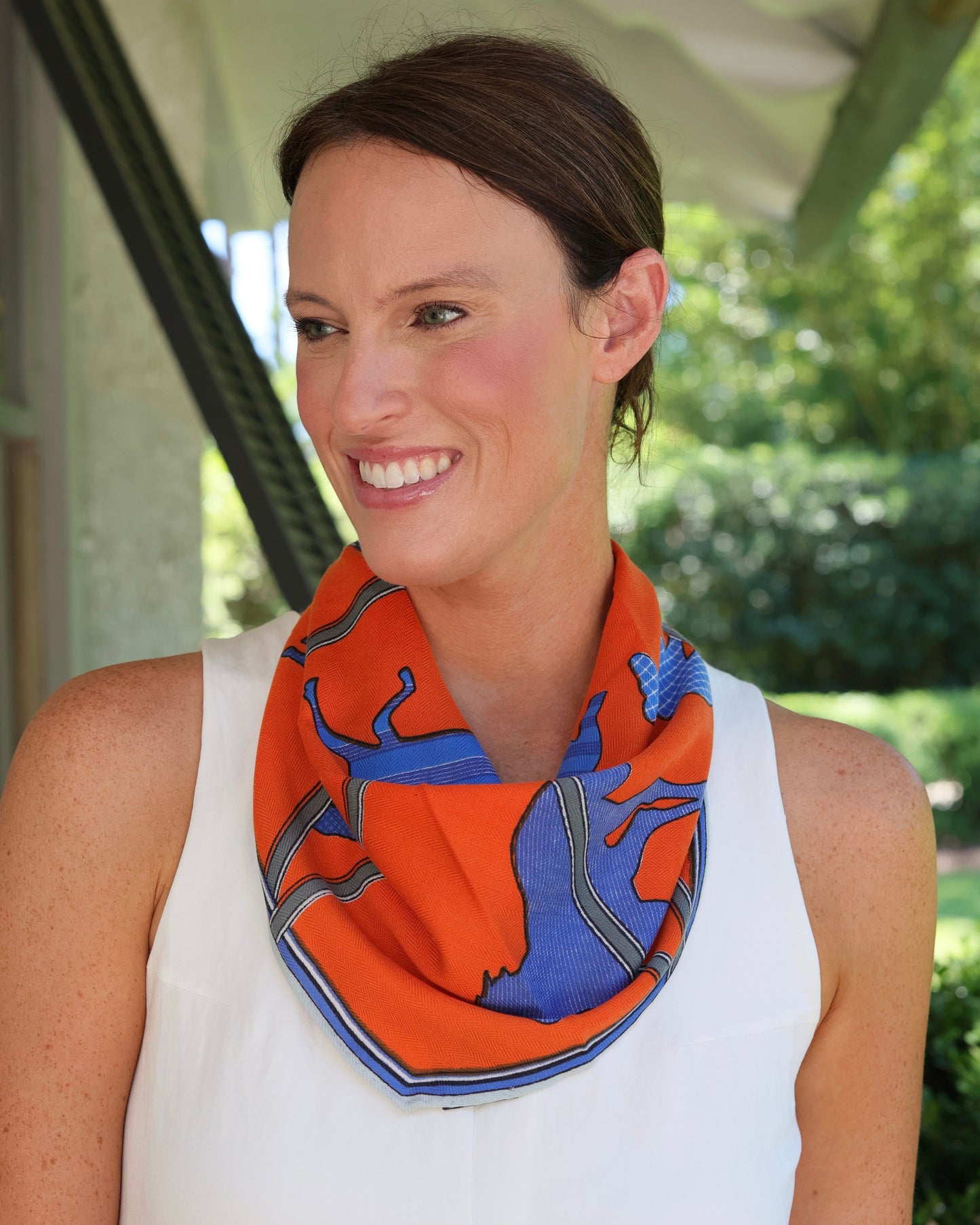 Multi Pattern Horse Scarf Orange
