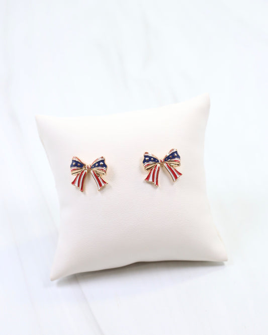 Heritage Bow Stud Earring Red Blue