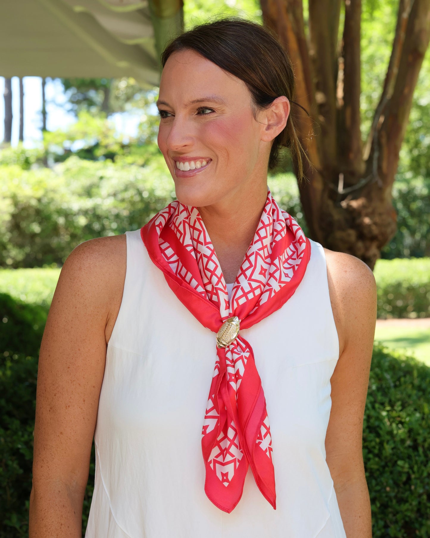 Langston Geometric Scarf Medium Red White