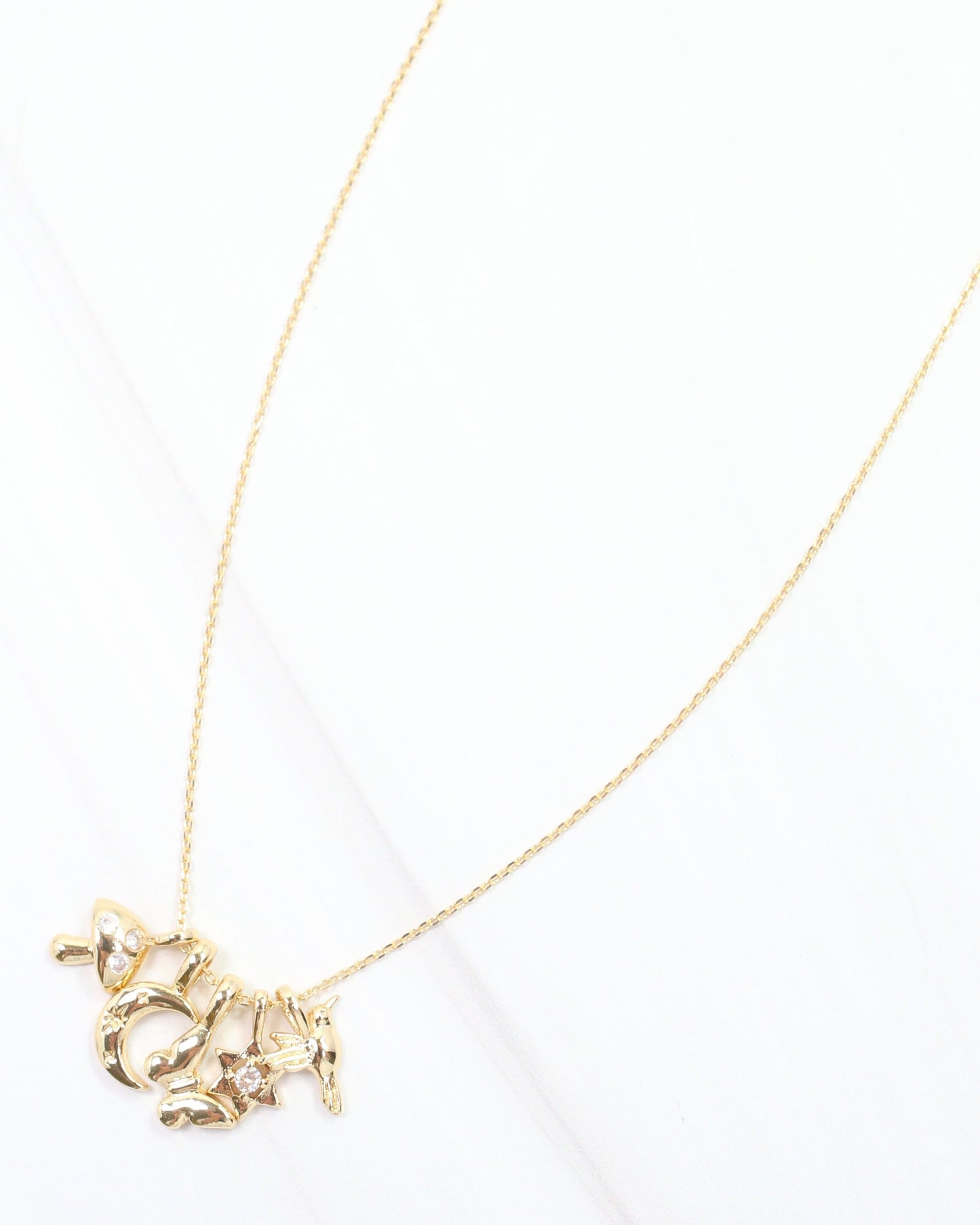 Mushroom Magic Charm Necklace Set Gold
