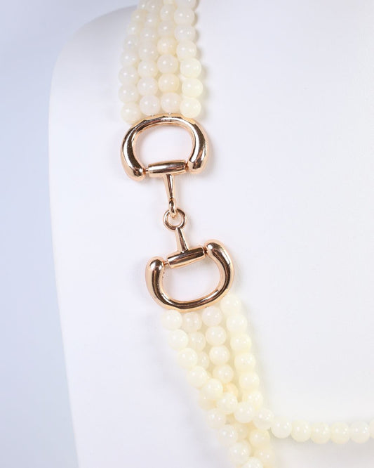 Braelyn Horsebit Beaded Layered Necklace Ivory
