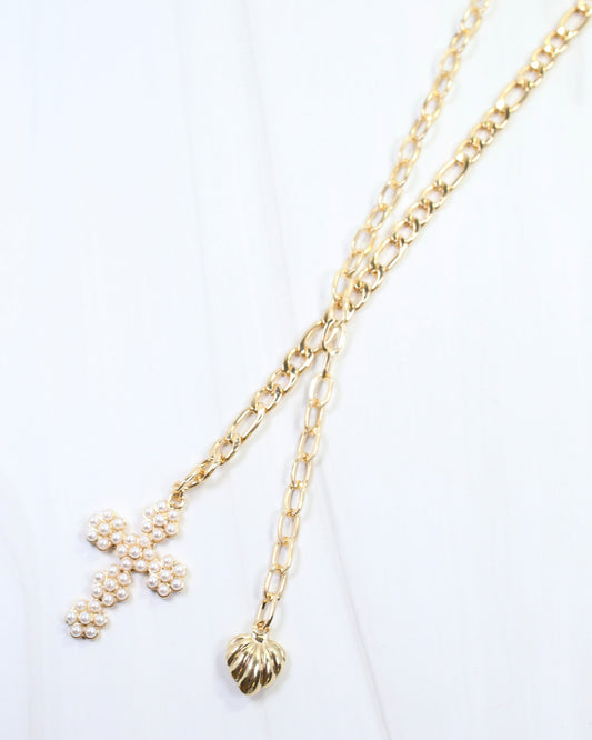Amora Cross Lariat Chain Necklace Gold