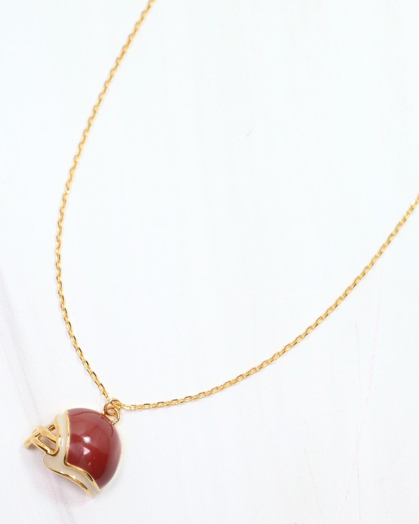Enamel Helmet Necklace Garnet Gold